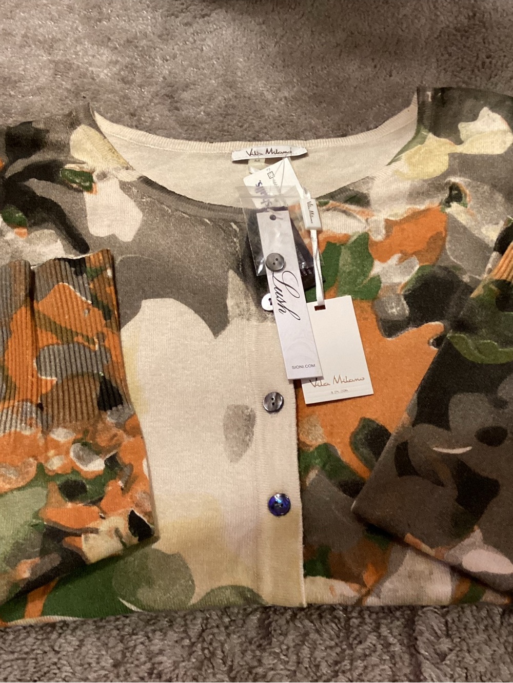 Vilebrequin-Inspired Camouflage Button Cardigan in Green, Orange & Brown